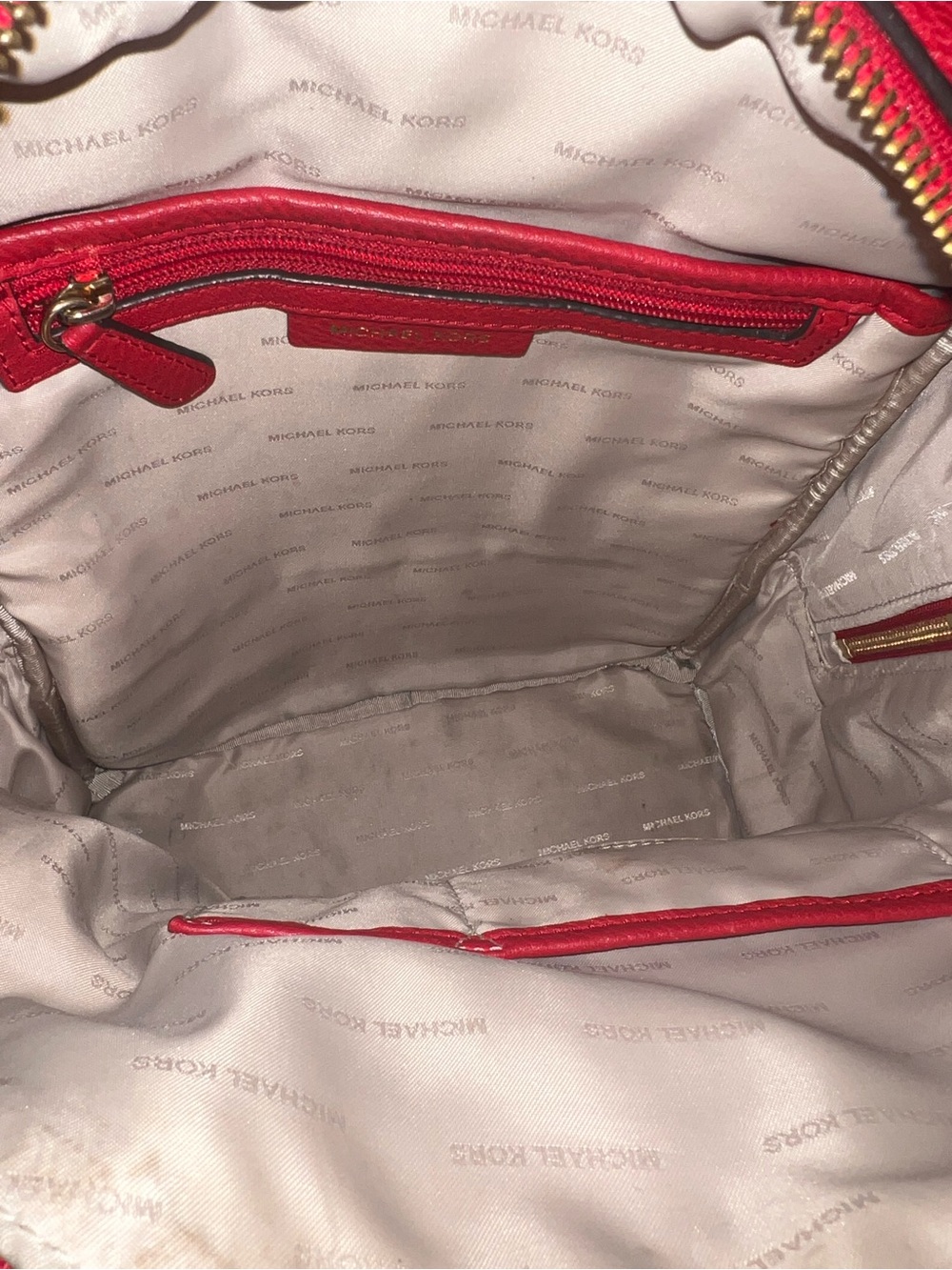 Michael Kors Bright Red Pebbled Leather Backpack with Gold Hardware - Picture 3 of 4